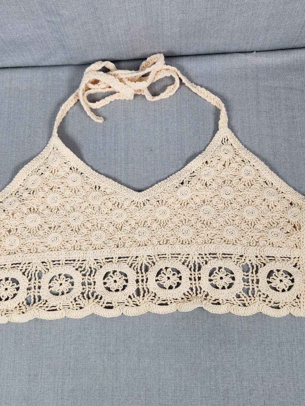 Free People Womens XS Intimately Sydney Crochet Bralette Cream Lined Bikini Top